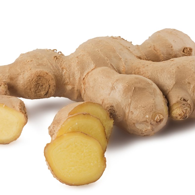 Whole and sliced ginger root