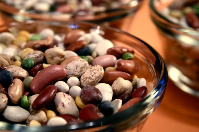 Bowls that had been filled with a variety of mixed dried beans